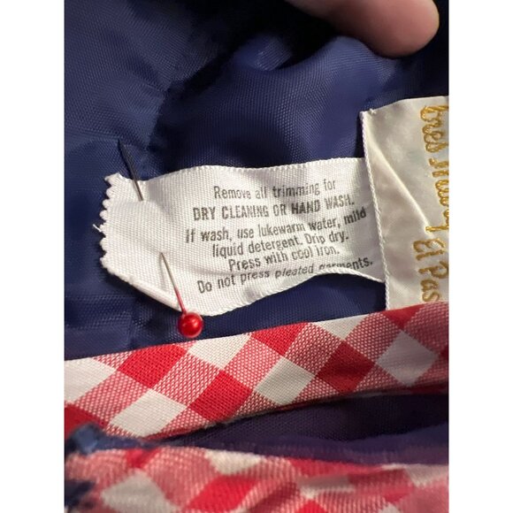 Vintage Handmade Tres Mariposas El Paso Blue Red Polka Dot Gingham Maxi Dress Sh - Picture 14 of 14